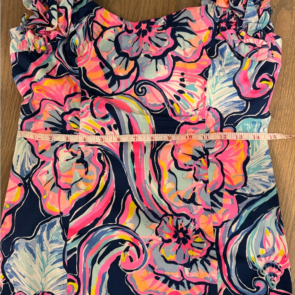 Lilly Pulitzer Devina Dress Womens Size 4 Pink Blue Floral Ruffle Knee Length - Picture 8 of 10